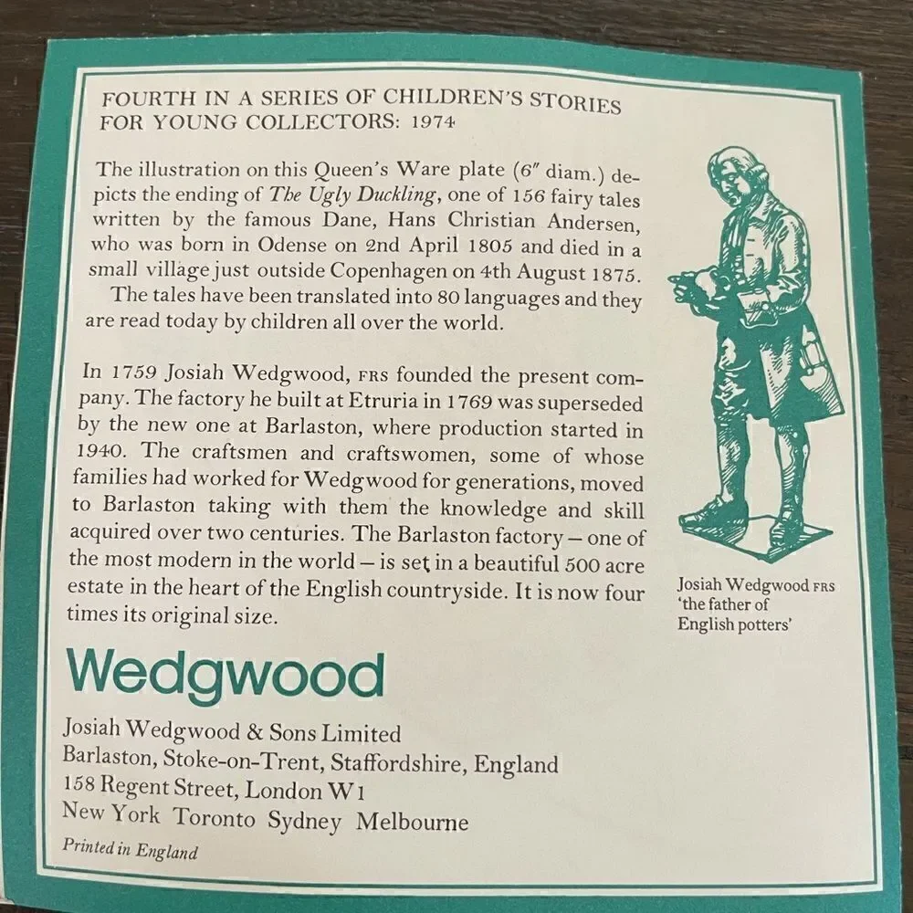 Wedgwood 1974 Children’s Story The Ugly Duckling Plate